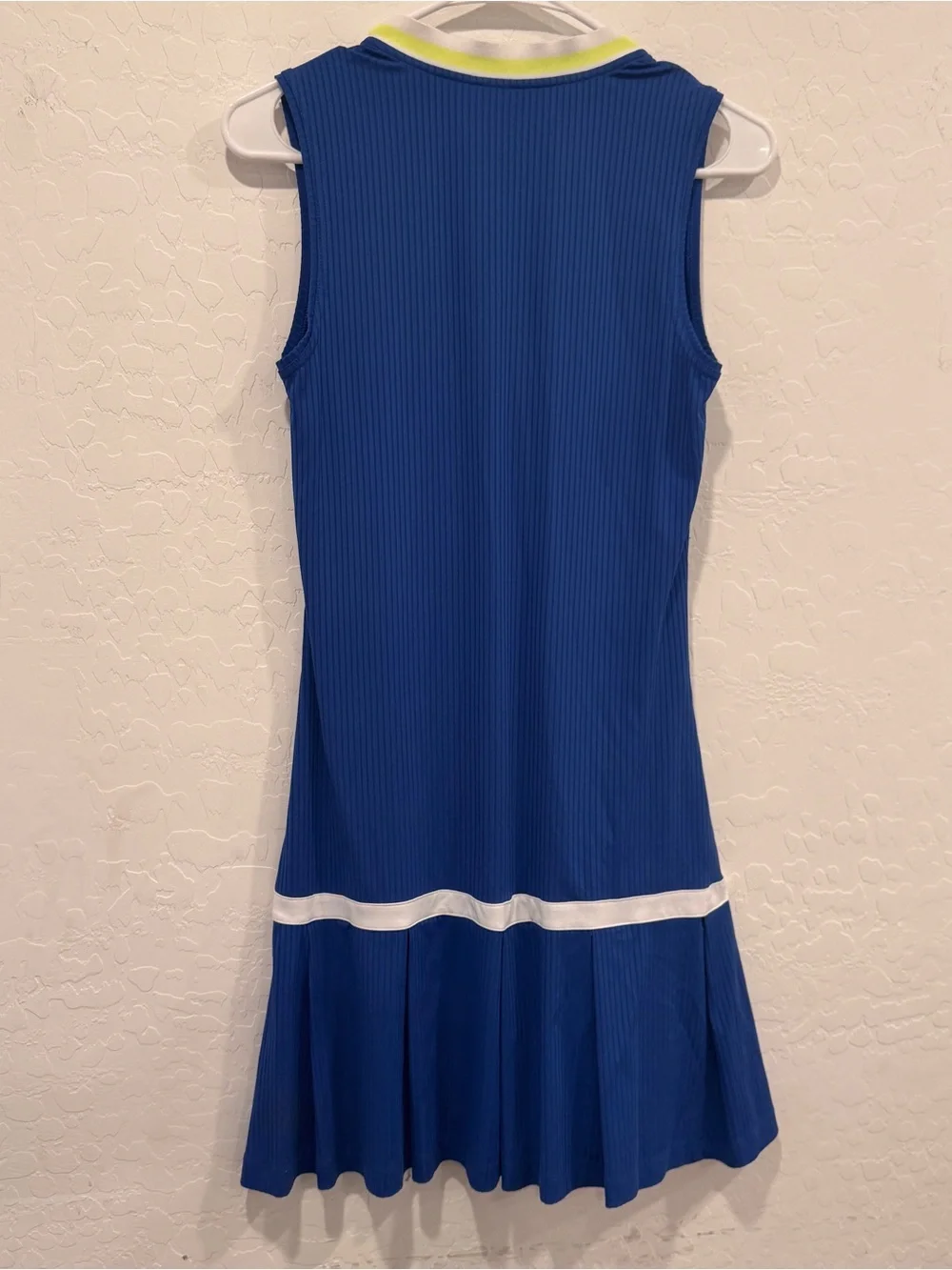 Slazenger Blue Sleeveless Tennis Dress with White and Neon Yellow Trim - Picture 6 of 9